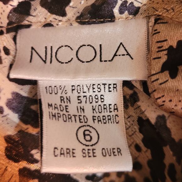 VNTG 80s NICOLA Metallic Leopard Liquid Blouse Sz 6 Mock Neck Sheer Party Top - Picture 6 of 10
